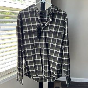 NWT Banana Republic Luxe Flannel Button Down in Olive Plaid Green - M
